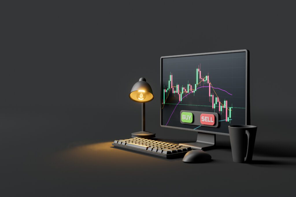 computer screen wit candlestick chart